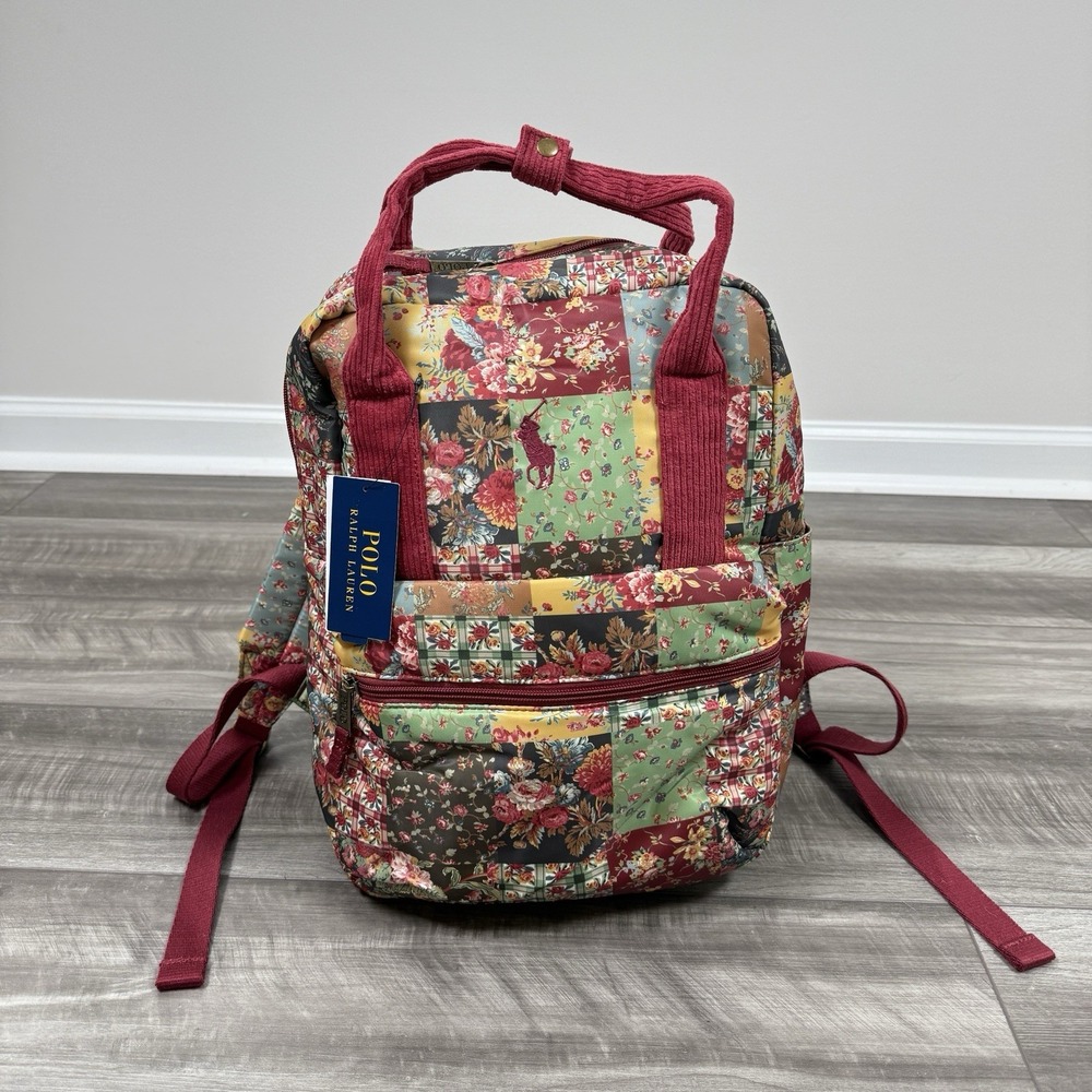 POLO RALPH LAUREN Backpack‎ Patchwork Quilted Big Pony Burnt Russet Floral NWT